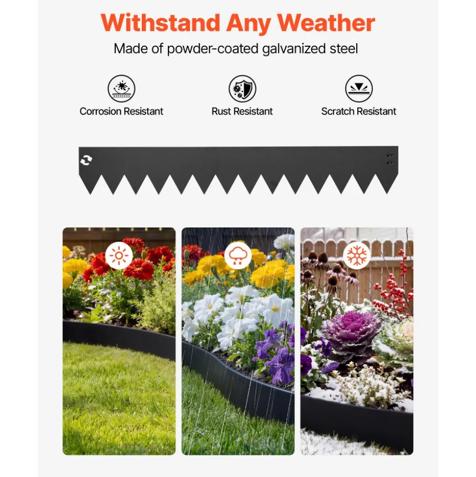 VEVOR Galvanized Steel Landscape Edging, 6-Pack 40 x 6 Inch Metal Edging for Landscaping with 6 Mounting Clips, Bendable Metal Garden Edge Border for Flower Bed, Yard Pathway, Black