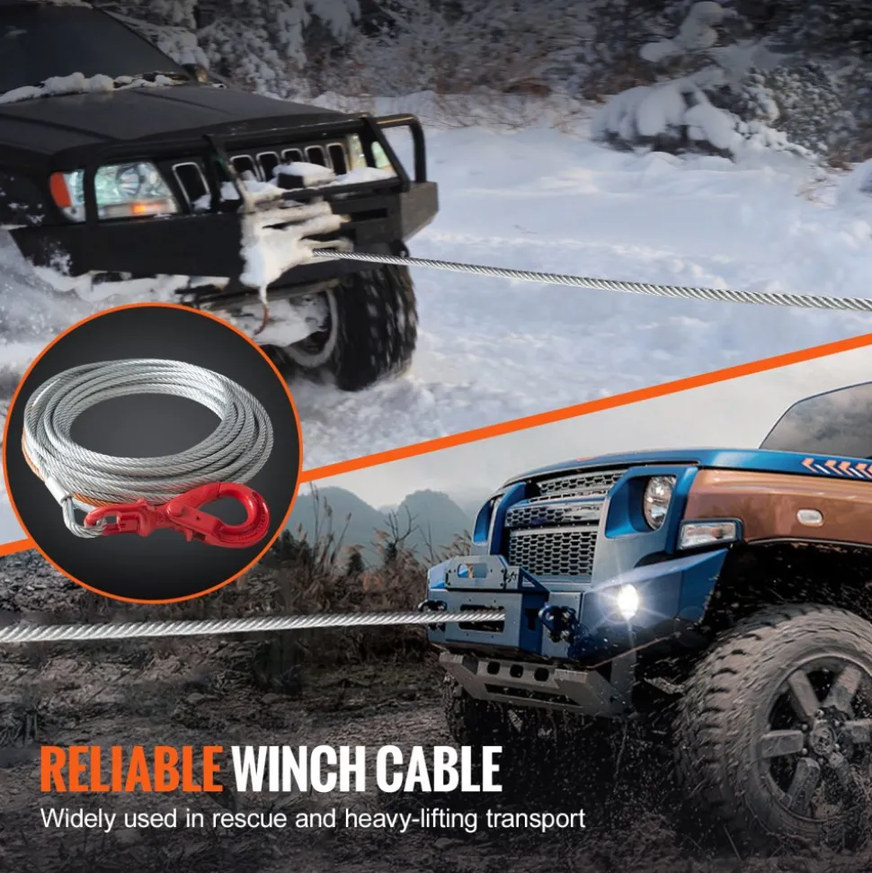 VEVOR Galvanized Steel Winch Cable, 3/8 Inch x 50 Feet 15,200 lbs Breaking Strength, Wire Winch Rope with Swivel Hook, Towing Cable Heavy Duty, Universal Fit for SUV, Large Off-Road Vehicle, Truck