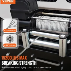 VEVOR Galvanized Steel Winch Cable, 3/8 Inch x 75 Feet 15,200 lbs Breaking Strength, Wire Winch Rope with Swivel Hook, Towing Cable Heavy Duty, Universal Fit for SUV, Large Off-Road Vehicle, Truck