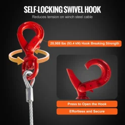 VEVOR Galvanized Steel Winch Cable, 3/8 Inch x 75 Feet 15,200 lbs Breaking Strength, Wire Winch Rope with Swivel Hook, Towing Cable Heavy Duty, Universal Fit for SUV, Large Off-Road Vehicle, Truck