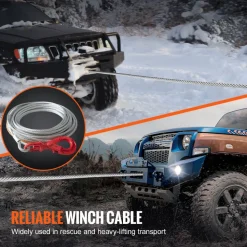 VEVOR Galvanized Steel Winch Cable, 3/8 Inch x 75 Feet 15,200 lbs Breaking Strength, Wire Winch Rope with Swivel Hook, Towing Cable Heavy Duty, Universal Fit for SUV, Large Off-Road Vehicle, Truck