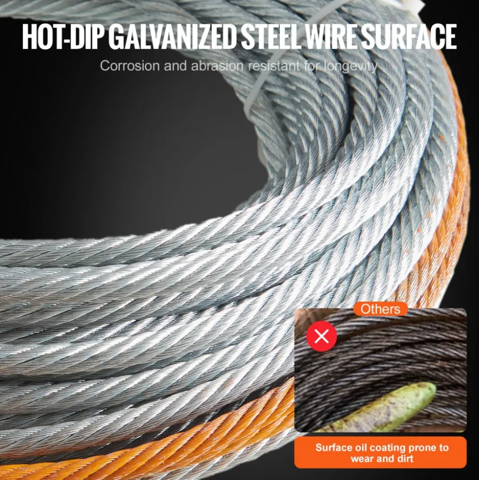 VEVOR Galvanized Steel Winch Cable, 3/8 Inch x 75 Feet 15,200 lbs Breaking Strength, Wire Winch Rope with Swivel Hook, Towing Cable Heavy Duty, Universal Fit for SUV, Large Off-Road Vehicle, Truck