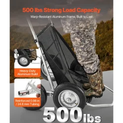 VEVOR Game Carts for Hunting, 500LBS Deer Cart Game Hauler, Heavy-Duty Crawler Cart, All-Terrain Folding Deer Hauling Cart with Shock-Absorbing Tires, Utility Gear Dolly for Hunting Fishing Hiking