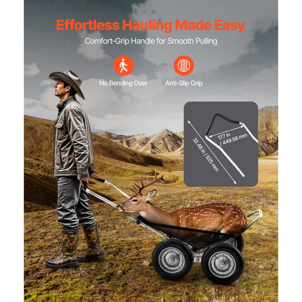 VEVOR Game Carts for Hunting, 500LBS Deer Cart Game Hauler, Heavy-Duty Crawler Cart, All-Terrain Folding Deer Hauling Cart with Shock-Absorbing Tires, Utility Gear Dolly for Hunting Fishing Hiking