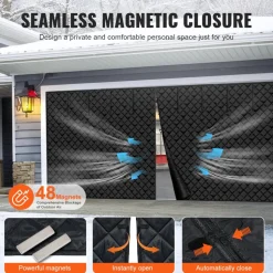 VEVOR Garage Door Screen for Winter, 18x7FT, Garage Door Insulation Kit, Magnetic Thermal Insulated Door Curtain with 300D Oxford Fabric Heavy Duty Weighted Bottom, Easy Assembly for Garage Door