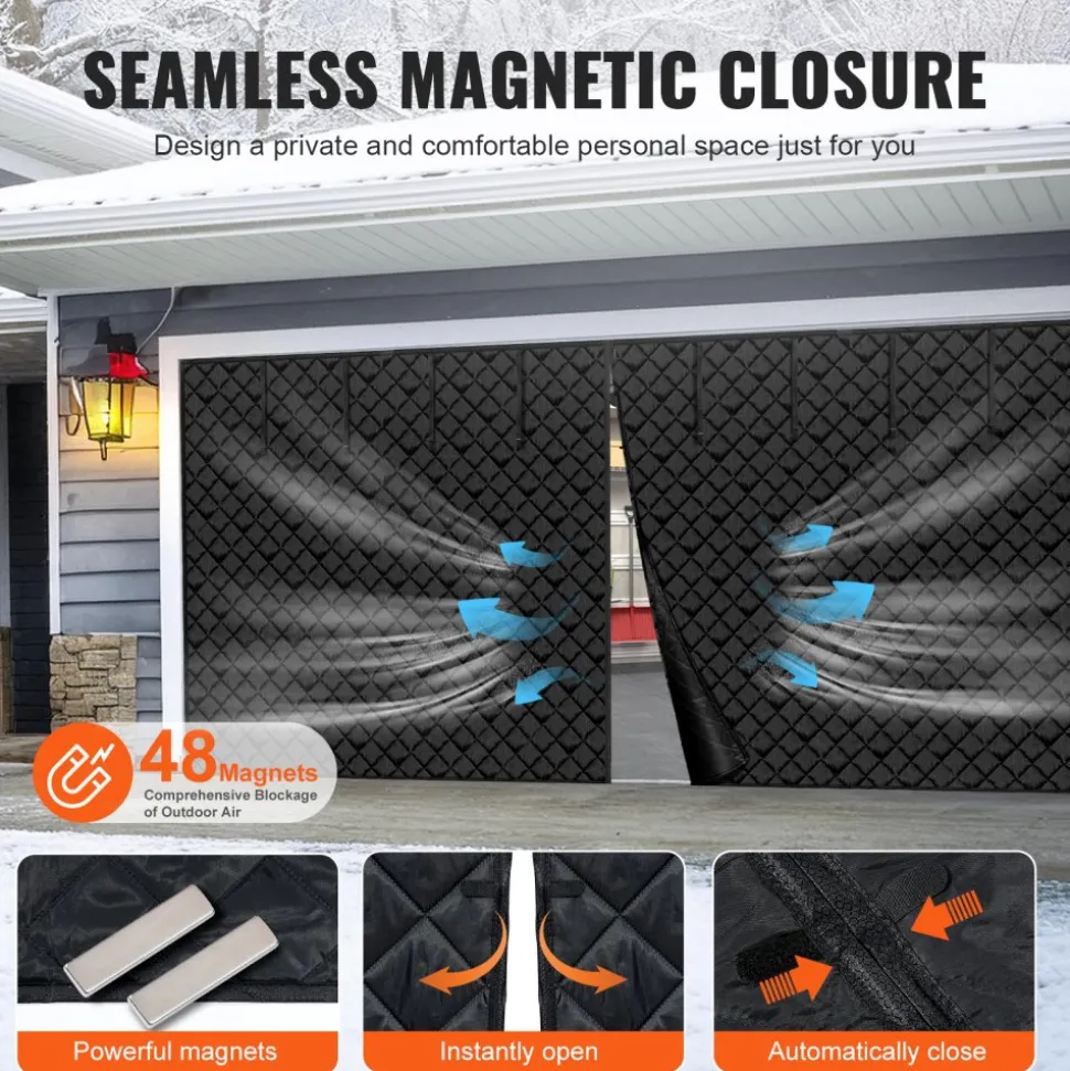 VEVOR Garage Door Screen for Winter, 18x7FT, Garage Door Insulation Kit, Magnetic Thermal Insulated Door Curtain with 300D Oxford Fabric Heavy Duty Weighted Bottom, Easy Assembly for Garage Door