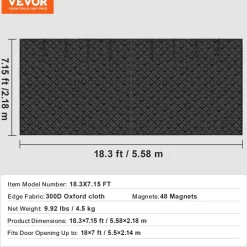 VEVOR Garage Door Screen for Winter, 18x7FT, Garage Door Insulation Kit, Magnetic Thermal Insulated Door Curtain with 300D Oxford Fabric Heavy Duty Weighted Bottom, Easy Assembly for Garage Door