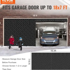 VEVOR Garage Door Screen for Winter, 18x7FT, Garage Door Insulation Kit, Magnetic Thermal Insulated Door Curtain with 300D Oxford Fabric Heavy Duty Weighted Bottom, Easy Assembly for Garage Door