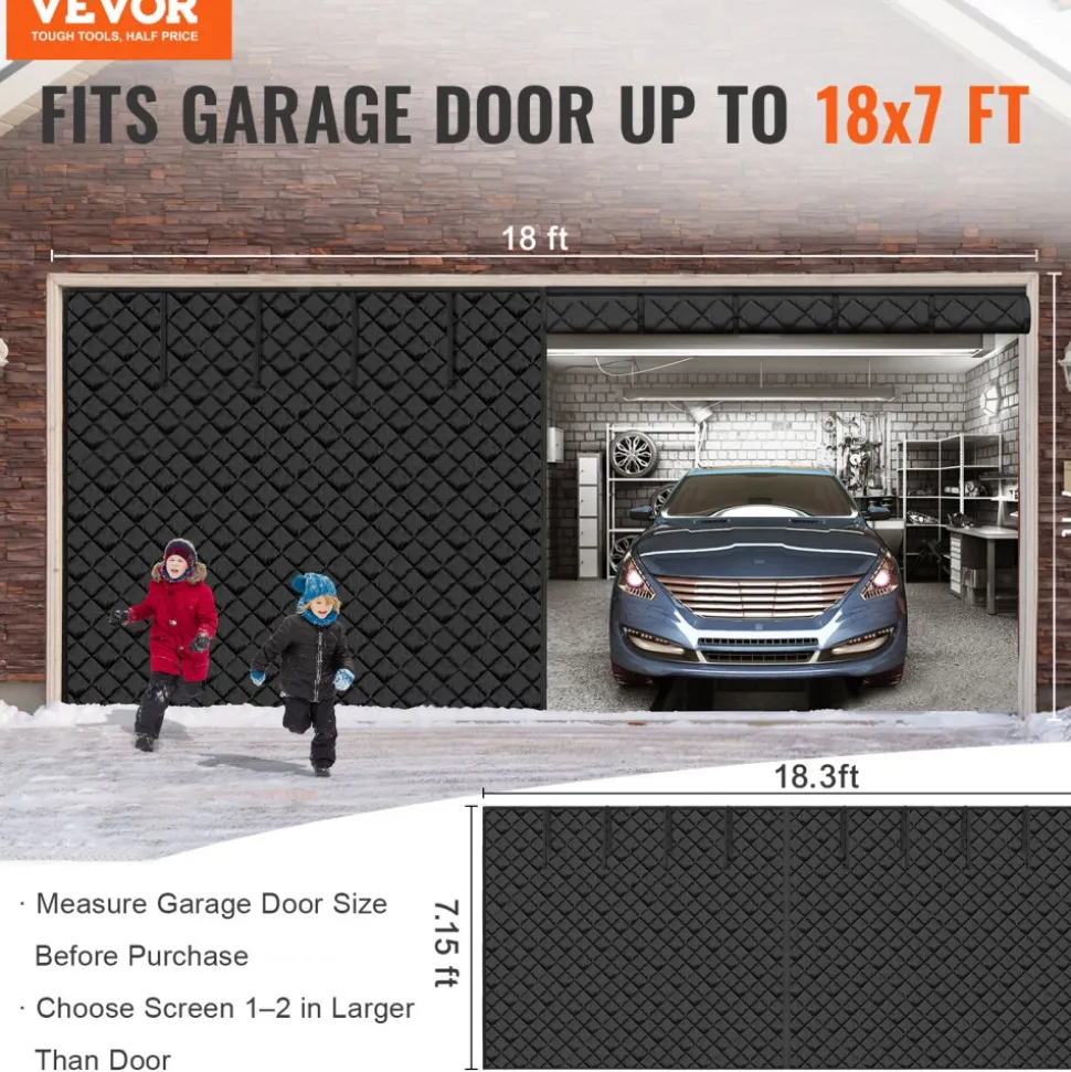VEVOR Garage Door Screen for Winter, 18x7FT, Garage Door Insulation Kit, Magnetic Thermal Insulated Door Curtain with 300D Oxford Fabric Heavy Duty Weighted Bottom, Easy Assembly for Garage Door