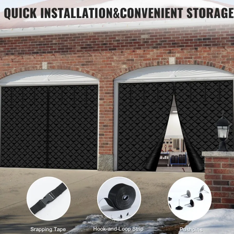 VEVOR Garage Door Screen for Winter, 9x7FT, Garage Door Insulation Kit, Magnetic Thermal Insulated Door Curtain with 300D Oxford Fabric Heavy Duty Weighted Bottom, Easy Assembly for Garage Door