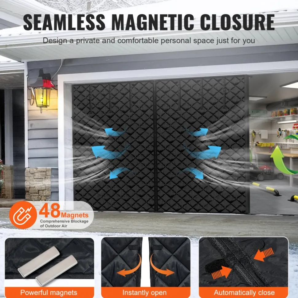 VEVOR Garage Door Screen for Winter, 9x7FT, Garage Door Insulation Kit, Magnetic Thermal Insulated Door Curtain with 300D Oxford Fabric Heavy Duty Weighted Bottom, Easy Assembly for Garage Door