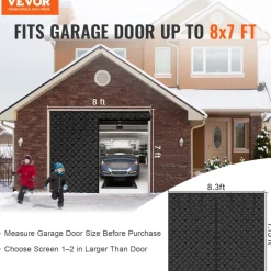 VEVOR Garage Door Screen for Winter, 9x7FT, Garage Door Insulation Kit, Magnetic Thermal Insulated Door Curtain with 300D Oxford Fabric Heavy Duty Weighted Bottom, Easy Assembly for Garage Door