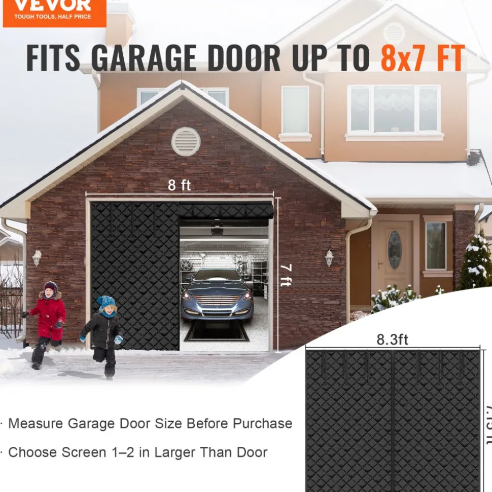 VEVOR Garage Door Screen for Winter, 9x7FT, Garage Door Insulation Kit, Magnetic Thermal Insulated Door Curtain with 300D Oxford Fabric Heavy Duty Weighted Bottom, Easy Assembly for Garage Door