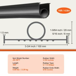 VEVOR Garage Door Seals Bottom Rubber, U Shape +O Ring Garage Door Weather Stripping, Universal Weatherproof Threshold Buffering Sealing Rubber , 5/16 inch T-ends and 3 3/4 inch Width (16 Ft, Black)