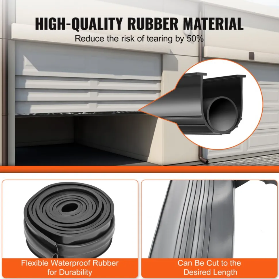 VEVOR Garage Door Seals Bottom Rubber, U Shape +O Ring Garage Door Weather Stripping, Universal Weatherproof Threshold Buffering Sealing Rubber , 5/16 inch T-ends and 3 3/4 inch Width (10 Ft, Black)