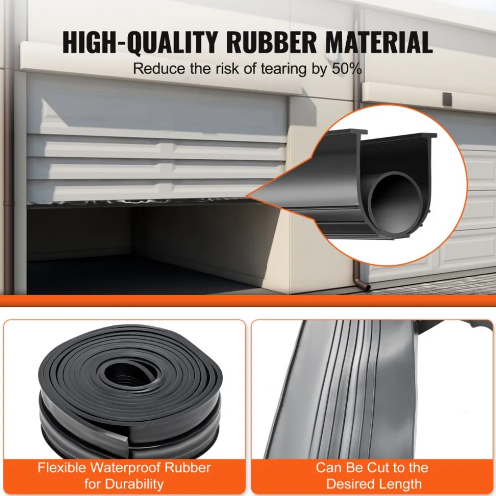 VEVOR Garage Door Seals Bottom Rubber, U Shape +O Ring Garage Door Weather Stripping, Universal Weatherproof Threshold Buffering Sealing Rubber , 5/16 inch T-ends and 3 3/4 inch Width (20 Ft, Black)