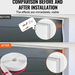 VEVOR Garage Door Seal Top and Sides Seal Strip, 34 FT Universal Weather Stripping Replacement Soft and Hard Composite, Weatherproofing Garage Door TPE Seals with Adhesive Backed and Screws, White