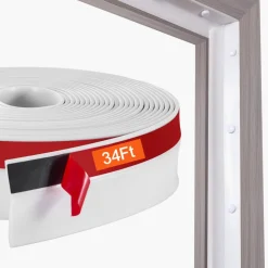 VEVOR Garage Door Seal Top and Sides Seal Strip, 34 FT Universal Weather Stripping Replacement Soft and Hard Composite, Weatherproofing Garage Door TPE Seals with Adhesive Backed and Screws, White