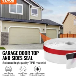 VEVOR Garage Door Seal Top and Sides Seal Strip, 34 FT Universal Weather Stripping Replacement Soft and Hard Composite, Weatherproofing Garage Door TPE Seals with Adhesive Backed and Screws, White