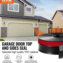 VEVOR Garage Door Seal Top and Sides Seal Strip, 20 FT Universal Weather Stripping Replacement Soft and Hard Composite, Weatherproofing Garage Door TPE Seals with Adhesive Backed and Screws, Black