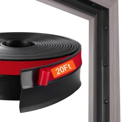 VEVOR Garage Door Seal Top and Sides Seal Strip, 20 FT Universal Weather Stripping Replacement Soft and Hard Composite, Weatherproofing Garage Door TPE Seals with Adhesive Backed and Screws, Black