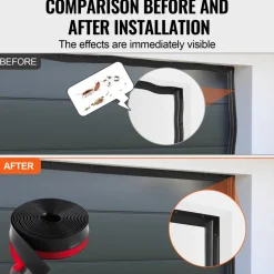 VEVOR Garage Door Seal Top and Sides Seal Strip, 20 FT Universal Weather Stripping Replacement Soft and Hard Composite, Weatherproofing Garage Door TPE Seals with Adhesive Backed and Screws, Black
