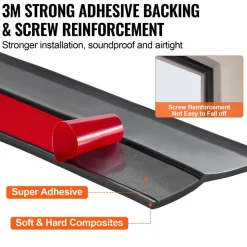 VEVOR Garage Door Seal Top and Sides Seal Strip, 20 FT Universal Weather Stripping Replacement Soft and Hard Composite, Weatherproofing Garage Door TPE Seals with Adhesive Backed and Screws, Black