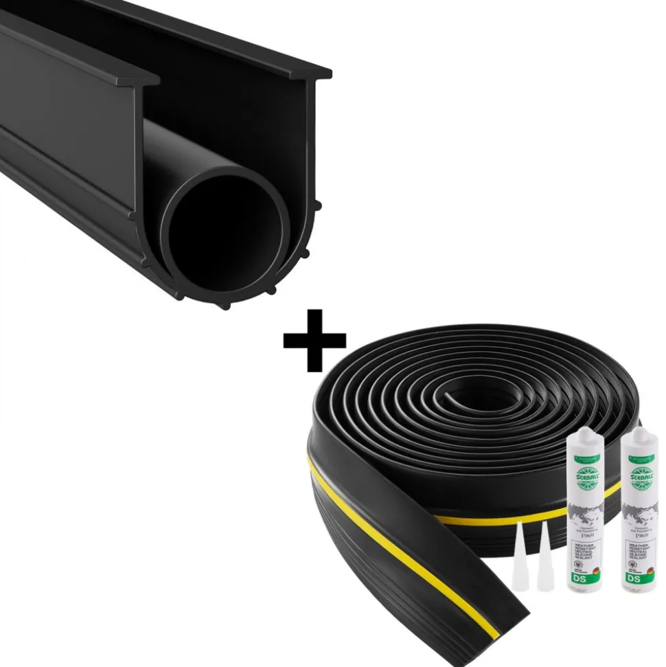 VEVOR Garage Door Threshold and Bottom Seals Kit, 16 FT U Shape+O Ring Universal Garage Door Bottom Seal Weatherstrip PVC, Combine with Weatherproof Garage Threshold Seal Strip with Adhesive, Black