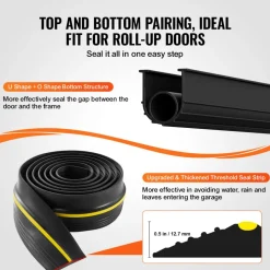 VEVOR Garage Door Threshold and Bottom Seals Kit, 10 FT U Shape+O Ring Universal Garage Door Bottom Seal Weatherstrip PVC, Combine with Weatherproof Garage Threshold Seal Strip with Adhesive, Black
