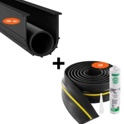 VEVOR Garage Door Threshold and Bottom Seals Kit, 10 FT U Shape+O Ring Universal Garage Door Bottom Seal Weatherstrip PVC, Combine with Weatherproof Garage Threshold Seal Strip with Adhesive, Black