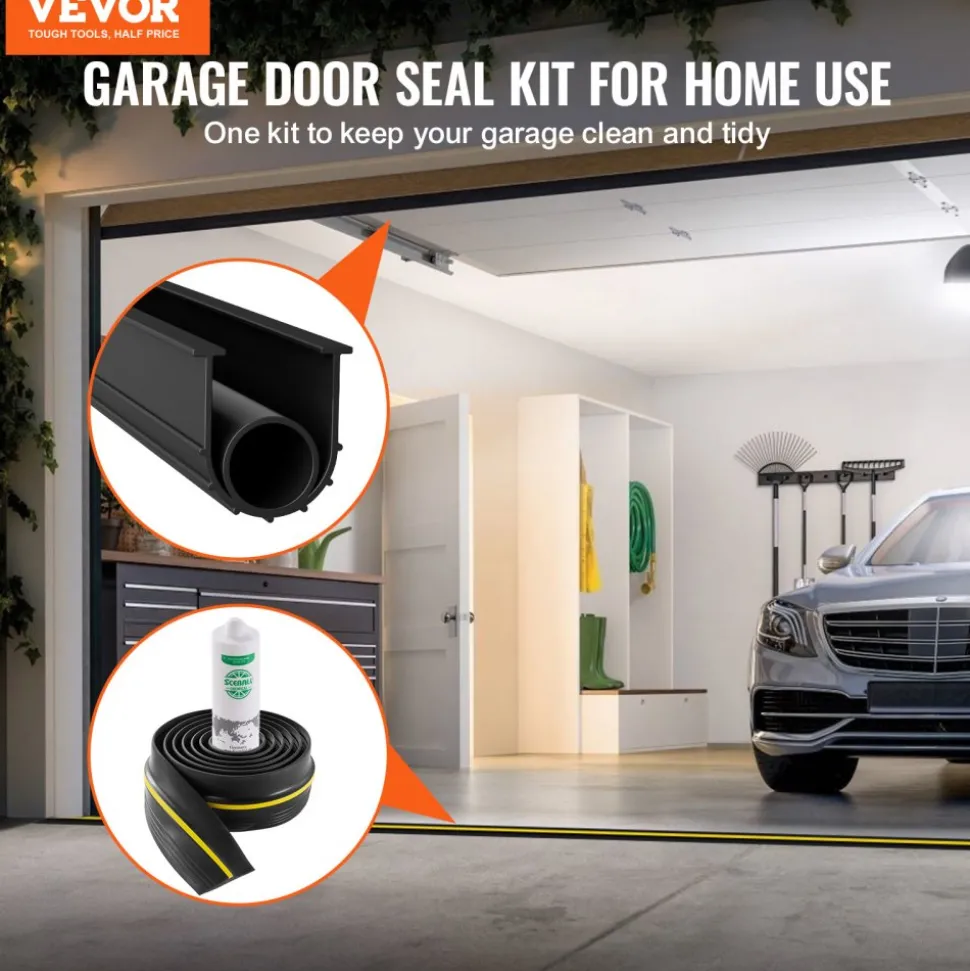 VEVOR Garage Door Threshold and Bottom Seals Kit, 10 FT U Shape+O Ring Universal Garage Door Bottom Seal Weatherstrip PVC, Combine with Weatherproof Garage Threshold Seal Strip with Adhesive, Black