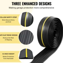 VEVOR Garage Door Threshold Seal Strip, 16.5 FT Universal Garage Door Floor Seal Strip with Adhesive, Garage Door Bottom Weatherproof Strip, Upgraded Thick PVC DIY Weather Stripping Replacement, Black