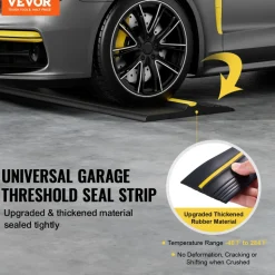 VEVOR Garage Door Threshold Seal Strip, 16.5 FT Universal Garage Door Floor Seal Strip with Adhesive, Garage Door Bottom Weatherproof Strip, Upgraded Thick PVC DIY Weather Stripping Replacement, Black