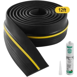 VEVOR Garage Door Threshold Seal Strip, 16.5 FT Universal Garage Door Floor Seal Strip with Adhesive, Garage Door Bottom Weatherproof Strip, Upgraded Thick PVC DIY Weather Stripping Replacement, Black