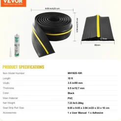 VEVOR Garage Door Threshold Seal Strip, 10 FT Universal Garage Door Floor Seal Strip with Adhesive, Garage Door Bottom Weatherproof Strip, Upgraded Thick PVC DIY Weather Stripping Replacement, Black