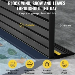 VEVOR Garage Door Threshold Seal Strip, 10 FT Universal Garage Door Floor Seal Strip with Adhesive, Garage Door Bottom Weatherproof Strip, Upgraded Thick PVC DIY Weather Stripping Replacement, Black