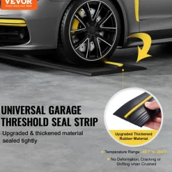 VEVOR Garage Door Threshold Seal Strip, 10 FT Universal Garage Door Floor Seal Strip with Adhesive, Garage Door Bottom Weatherproof Strip, Upgraded Thick PVC DIY Weather Stripping Replacement, Black