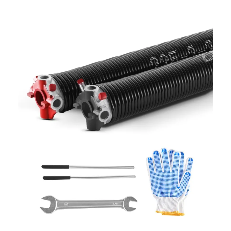 VEVOR Garage Door Torsion Springs, Pair of 0.225 x 2 x 24 in, 16000 Cycles, Electrophoresis Black Coated for Replacement, Garage Door Springs with Non-Slip Winding Bars, Gloves and Mounting Wrench