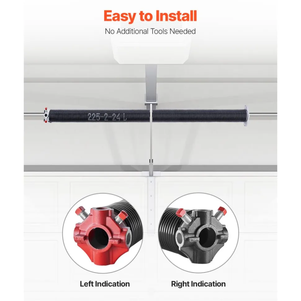 VEVOR Garage Door Torsion Springs, Pair of 0.225 x 2 x 24 in, 16000 Cycles, Electrophoresis Black Coated for Replacement, Garage Door Springs with Non-Slip Winding Bars, Gloves and Mounting Wrench
