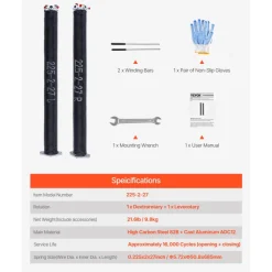 VEVOR Garage Door Torsion Springs, Pair of 0.207 x 2 x 24 in, 16000 Cycles, Electrophoresis Black Coated for Replacement, Garage Door Springs with Non-Slip Winding Bars, Gloves and Mounting Wrench