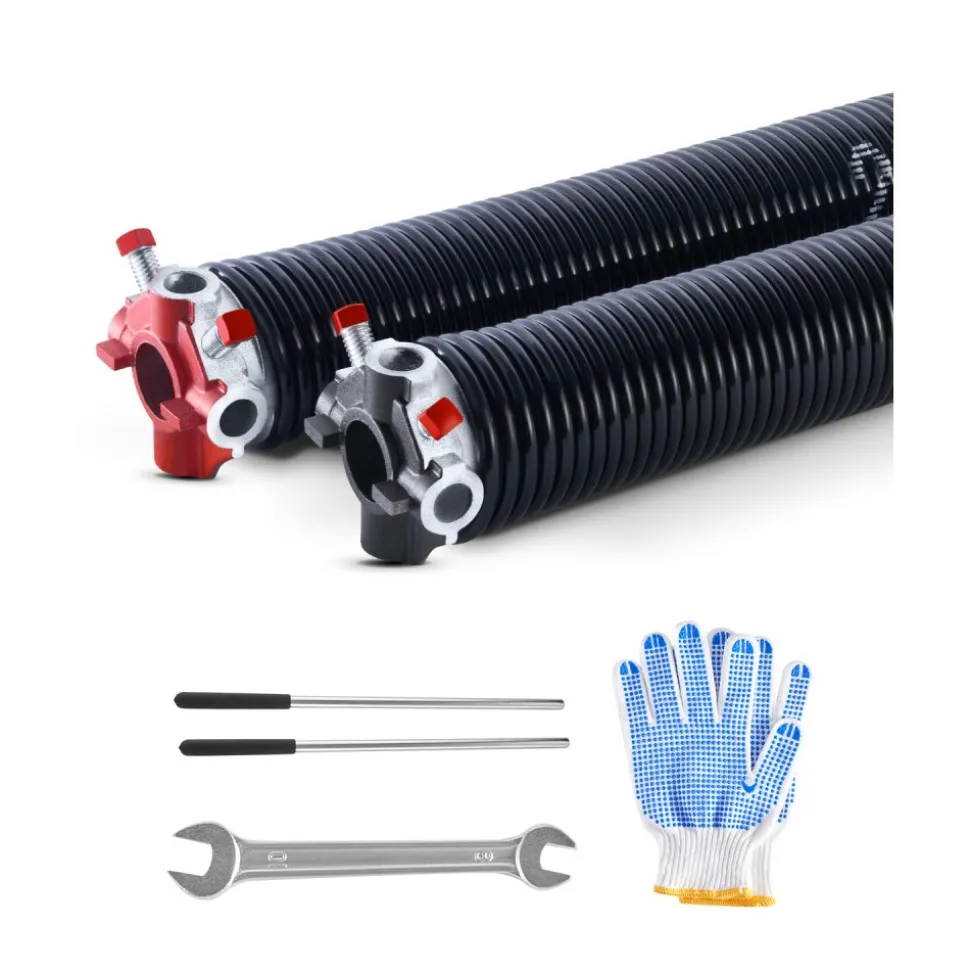 VEVOR Garage Door Torsion Springs, Pair of 0.207 x 2 x 24 in, 16000 Cycles, Electrophoresis Black Coated for Replacement, Garage Door Springs with Non-Slip Winding Bars, Gloves and Mounting Wrench