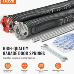 VEVOR Garage Door Torsion Springs, Pair of 0.207 x 2 x 22inch, 16000 Cycles, Garage Door Springs with Non-Slip Winding Bars, Gloves and Mounting Wrench, Electrophoresis Coated for Replacement