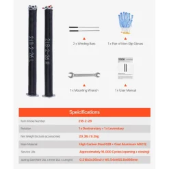 VEVOR Garage Door Torsion Springs, Pair of 0.218 x 2 x 26 in, 16000 Cycles, Electrophoresis Black Coated for Replacement, Garage Door Springs with Non-Slip Winding Bars, Gloves and Mounting Wrench