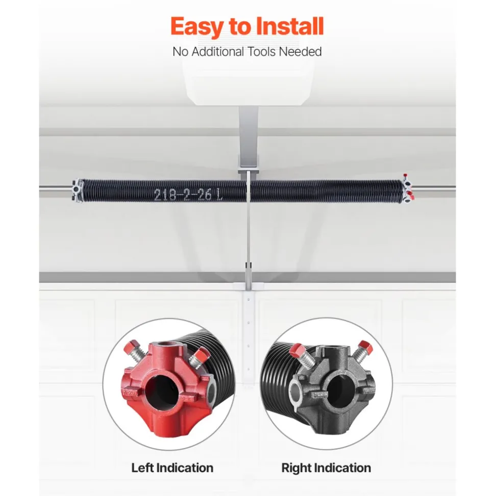 VEVOR Garage Door Torsion Springs, Pair of 0.218 x 2 x 26 in, 16000 Cycles, Electrophoresis Black Coated for Replacement, Garage Door Springs with Non-Slip Winding Bars, Gloves and Mounting Wrench