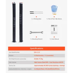 VEVOR Garage Door Torsion Springs, Pair of 0.25 x 2 x 32 in, 16000 Cycles, Electrophoresis Black Coated for Replacement, Garage Door Springs with Non-Slip Winding Bars, Gloves and Mounting Wrench