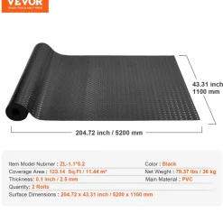 VEVOR Garage Floor Mat, 204.72 x 43.31 inch PVC Garage Flooring Roll, Non-slip Diamond Texture, 123.14 sq.ft Covering Space, Garage Mats for Under Cars, for Gyms Boats Car Trailer, Black