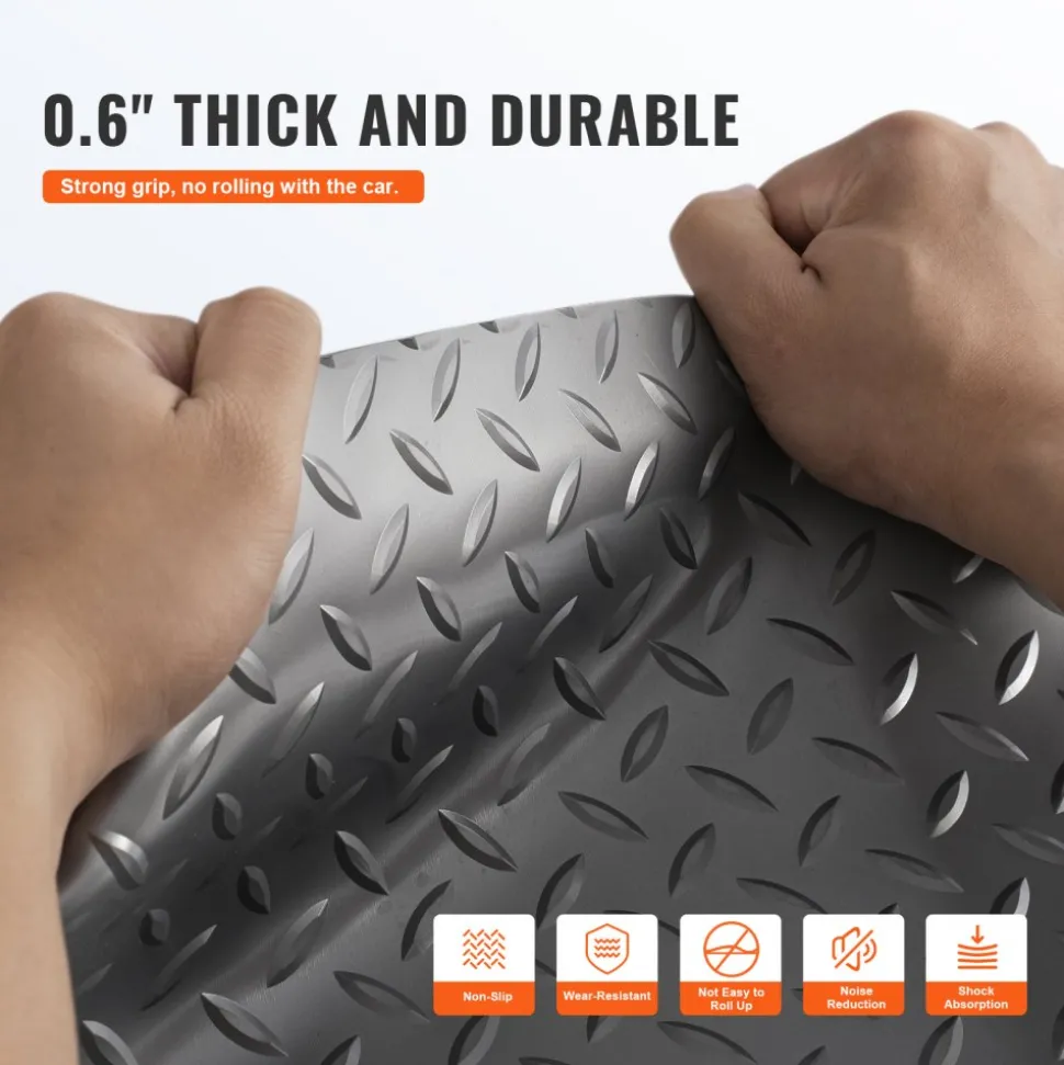 VEVOR Garage Floor Mat, 228.35 x 59.05 inch PVC Garage Flooring Roll, Non-slip Diamond Texture, 93.65 sq.ft Covering Space, Garage Mats for Under Cars, for Gyms Boats Car Trailer, Silver
