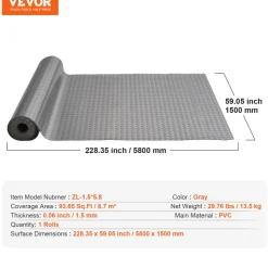 VEVOR Garage Floor Mat, 228.35 x 59.05 inch PVC Garage Flooring Roll, Non-slip Diamond Texture, 93.65 sq.ft Covering Space, Garage Mats for Under Cars, for Gyms Boats Car Trailer, Silver