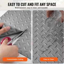 VEVOR Garage Floor Mat, 228.35 x 59.05 inch PVC Garage Flooring Roll, Non-slip Diamond Texture, 93.65 sq.ft Covering Space, Garage Mats for Under Cars, for Gyms Boats Car Trailer, Silver