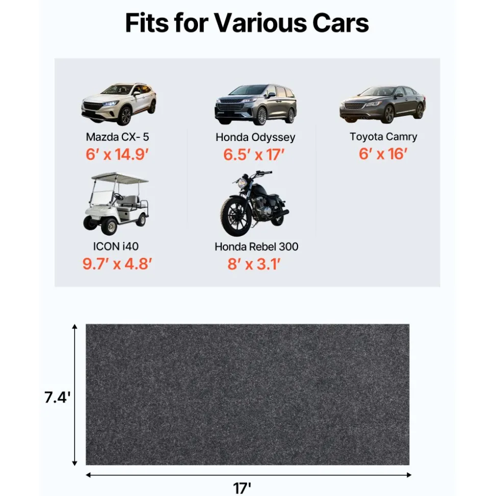VEVOR Garage Floor Mat, 7.4'x17' Waterproof Protection from Water,Snow, Rain,Mud and Oil for Cars, Non-slip Heavy Duty Containment Mat with TPE Anti-Leak Backing & Easy to Clean & Cuttable